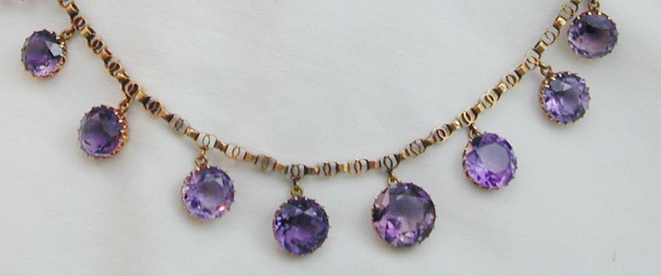 Antique 18k Gold 17 Round Graduated Amethyst Riviere Necklace STUNNING