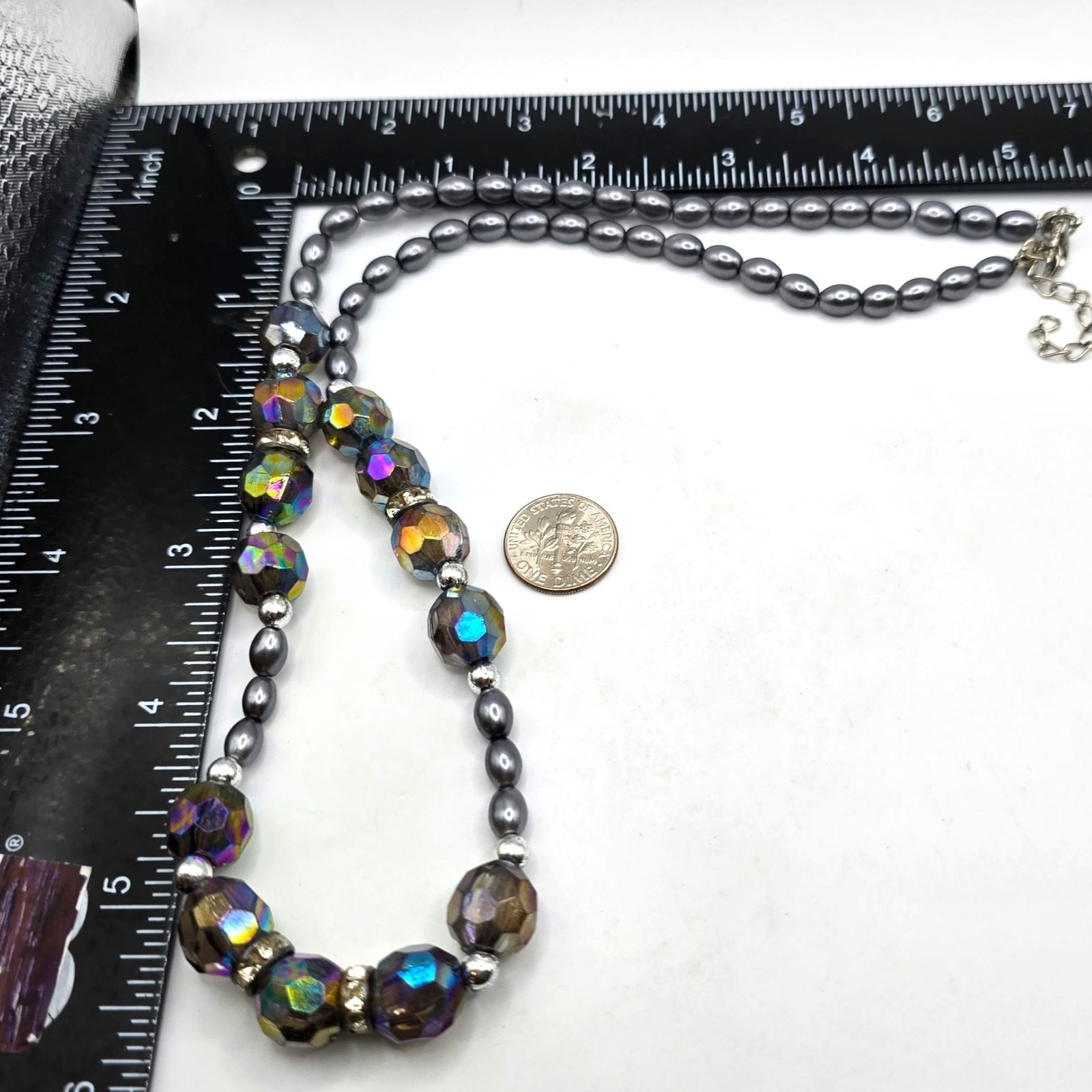 Necklace Beaded Acrylic Faceted Aurora Borealis Iridescent 18″ SKU2343