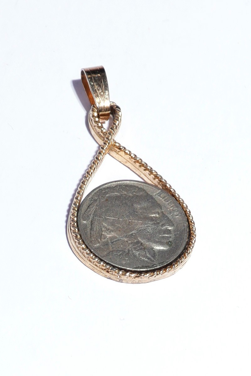 1929 Buffalo Nickel on gold-tone pendant
