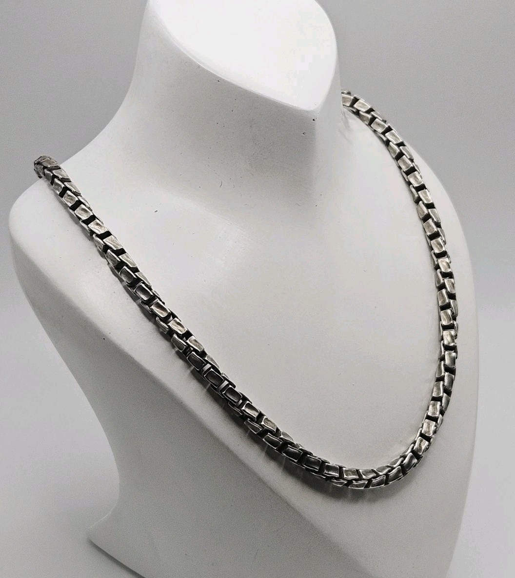 PGDA Italy Sterling Silver Vintage Twisted Box 3.5mm Chain Necklace 27″
