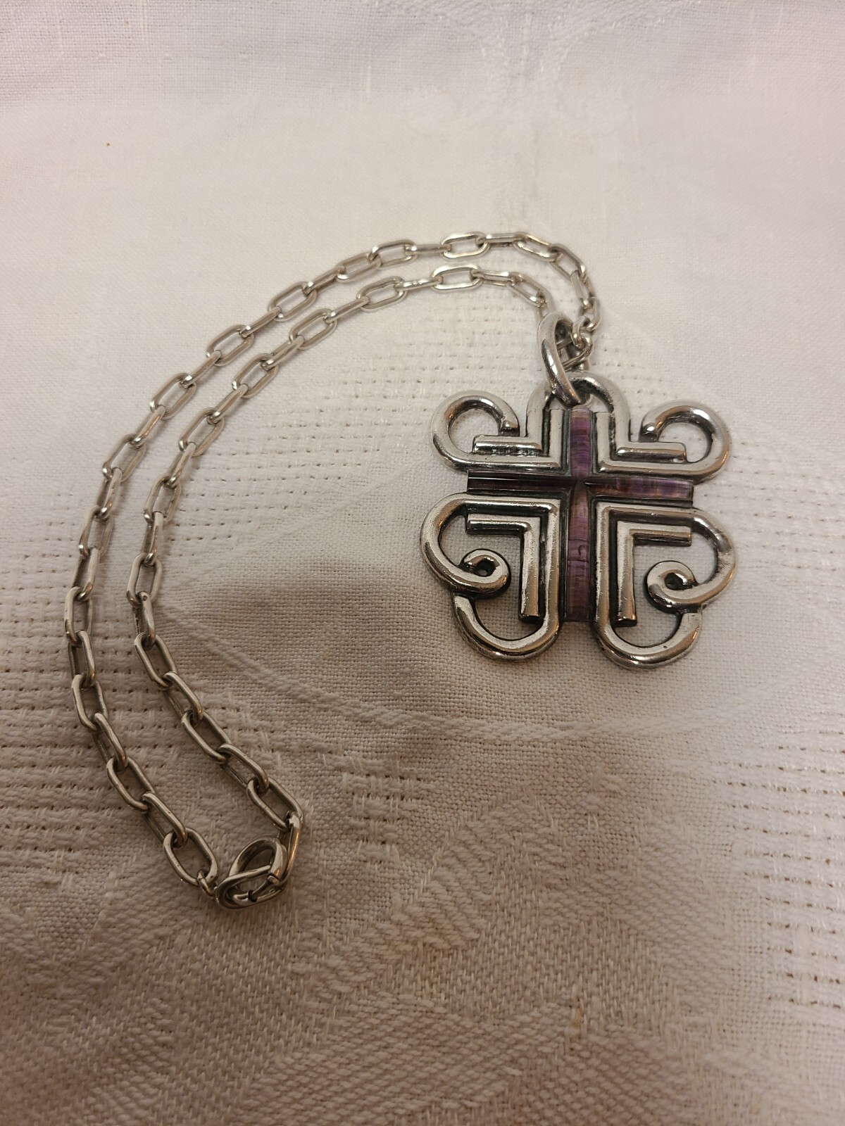 “AMETHYST WIRE CROSS”BY WILLIAM SPRATLING – SILVER PENDANT & NECKLACE -EXCELLENT