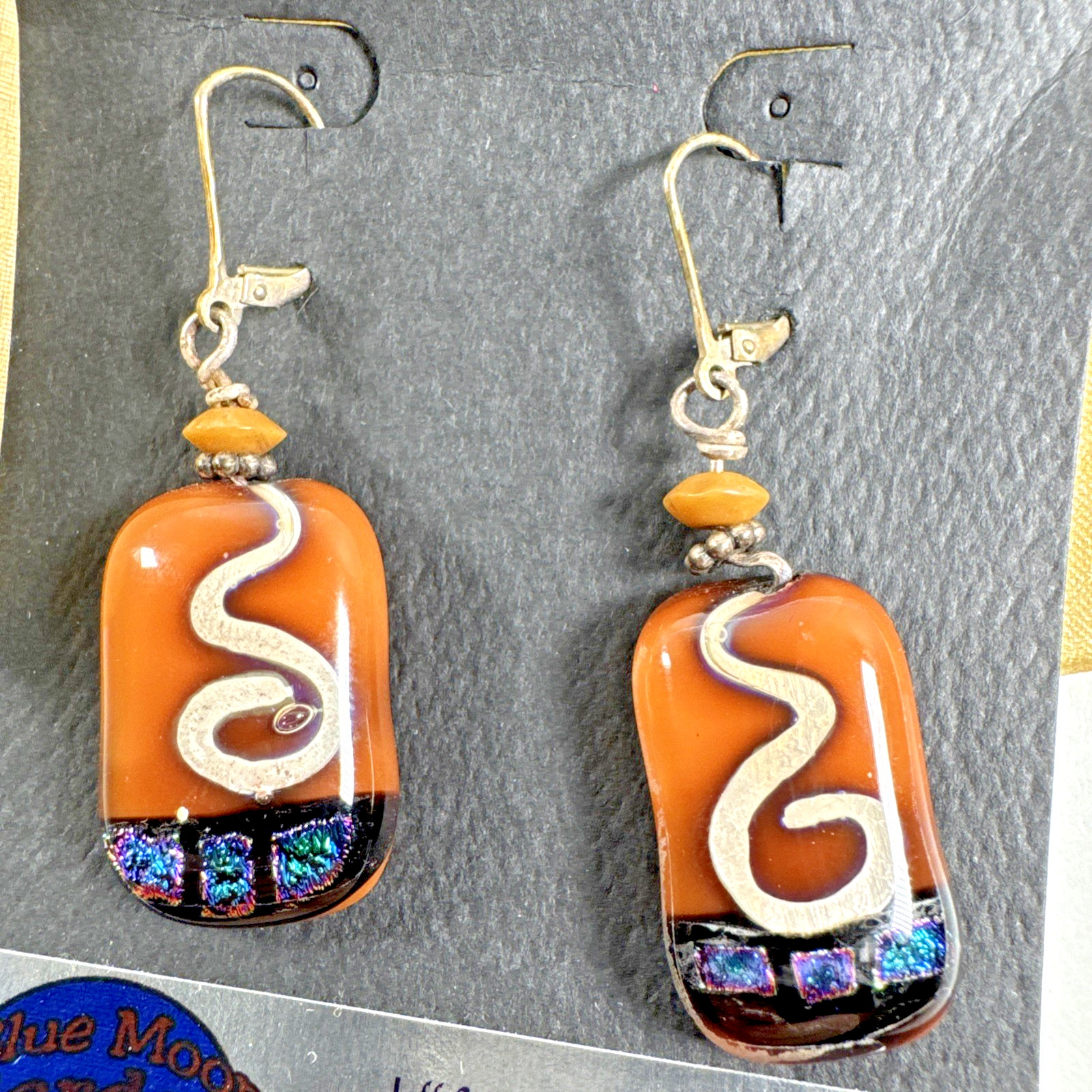 NEW OLD STOCK 80S VTG BLUE MOON GARDEN GLASS WORKS STUDIO 925 DANGLE EARRINGS