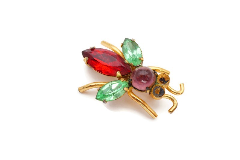 Vintage Coro Gold Plated Sterling Silver 925 Rhinestone Bug Brooch Pin A1