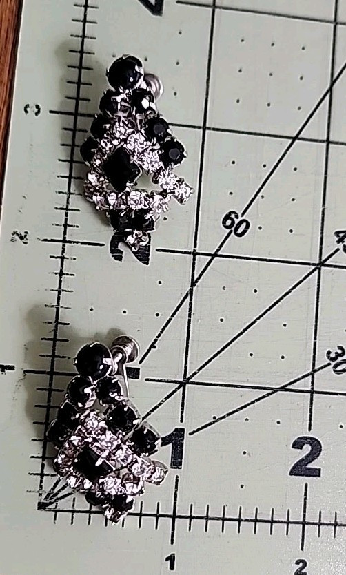 Vintage 1950s Bib Necklace & Screw Back Earrings Black & Clear Rhinestones