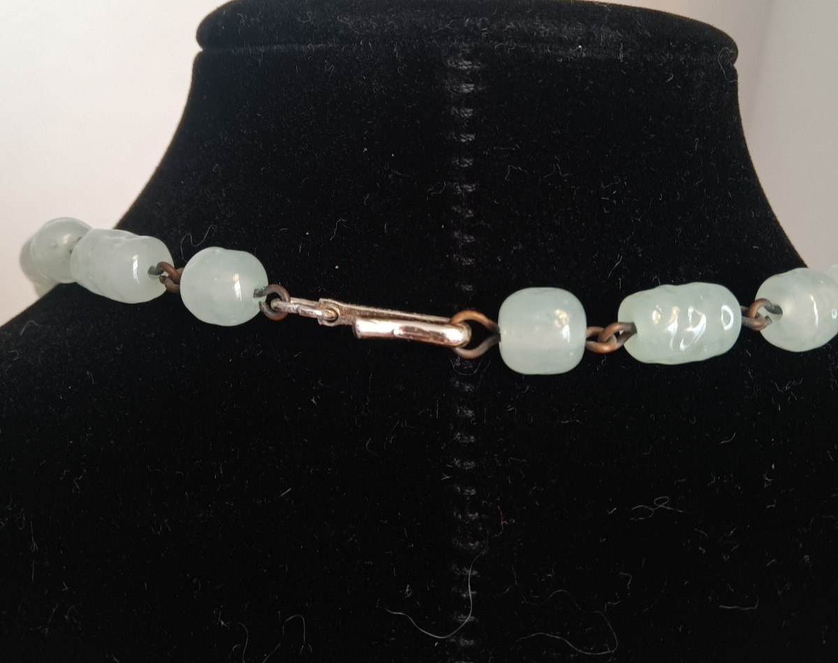 Cerulean Aqua Jade Stone and Chain Necklace Made in Japan 18″ Vintage