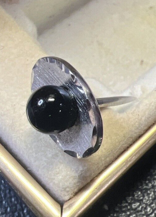 Vintage Foster 5mm Round Black Onyx Oval Silver Tone Tie Tack Pin with Chain