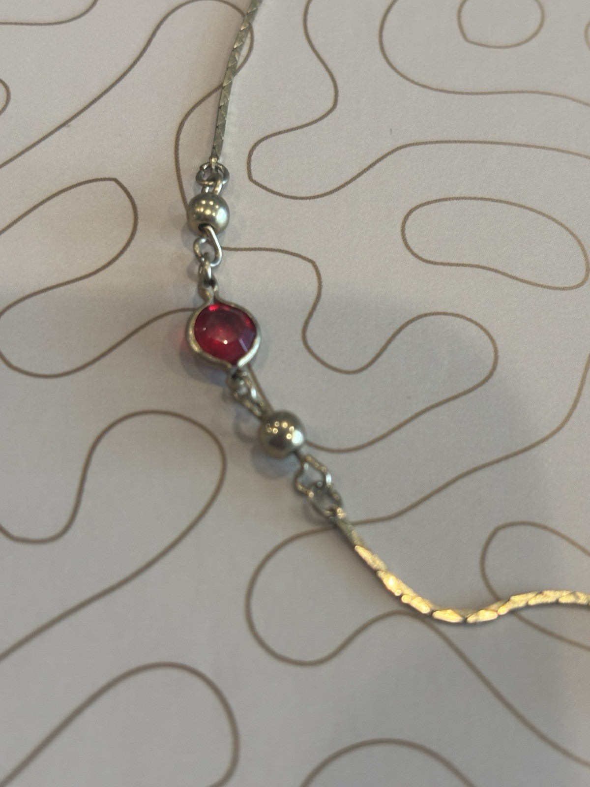 Vintage Baby Necklace with Red Rhinestone Accents