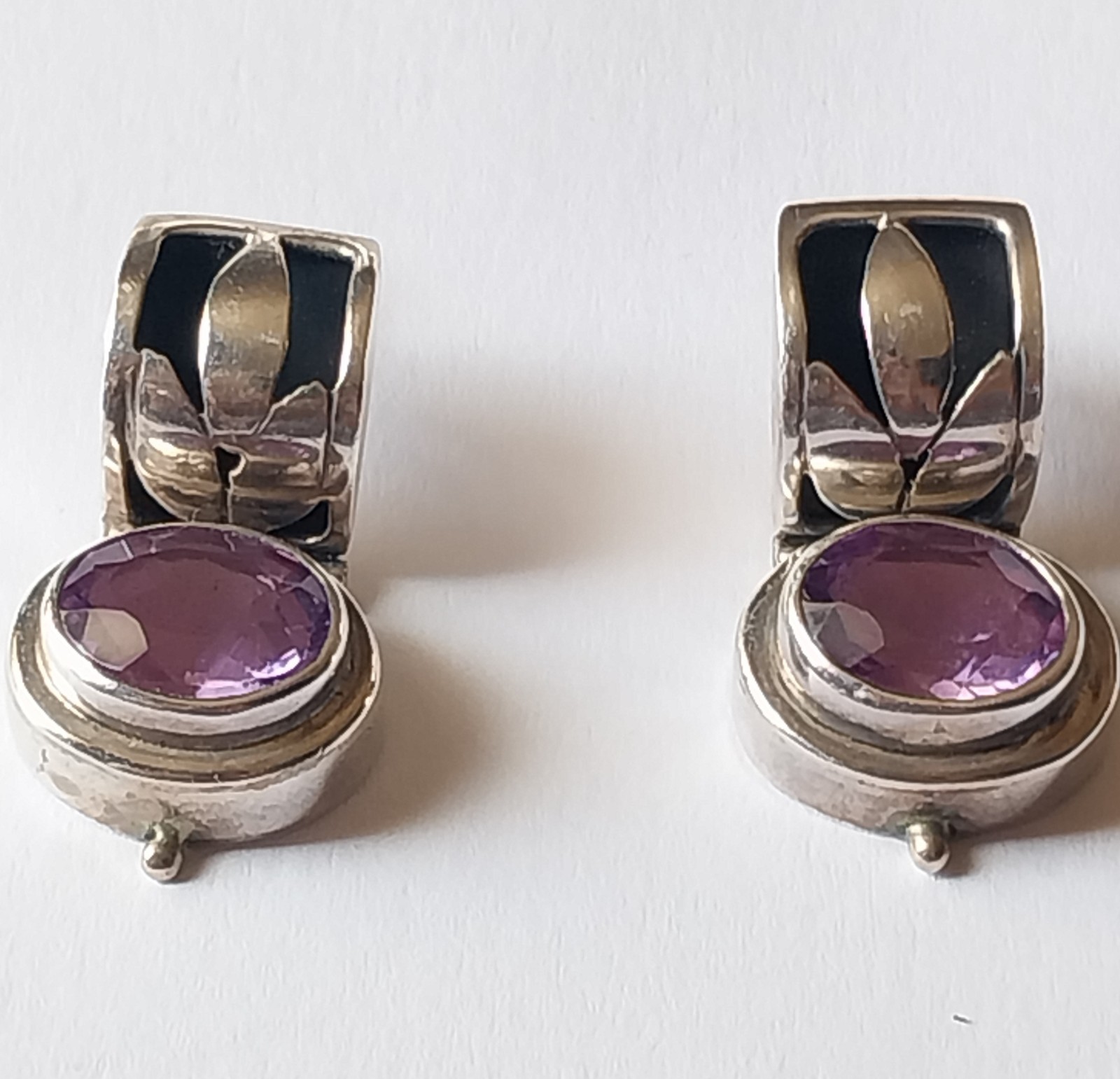 Lori Bonn 925 Sterling Silver Amethyst Earrings Pendant Set 19g Bali Vintage