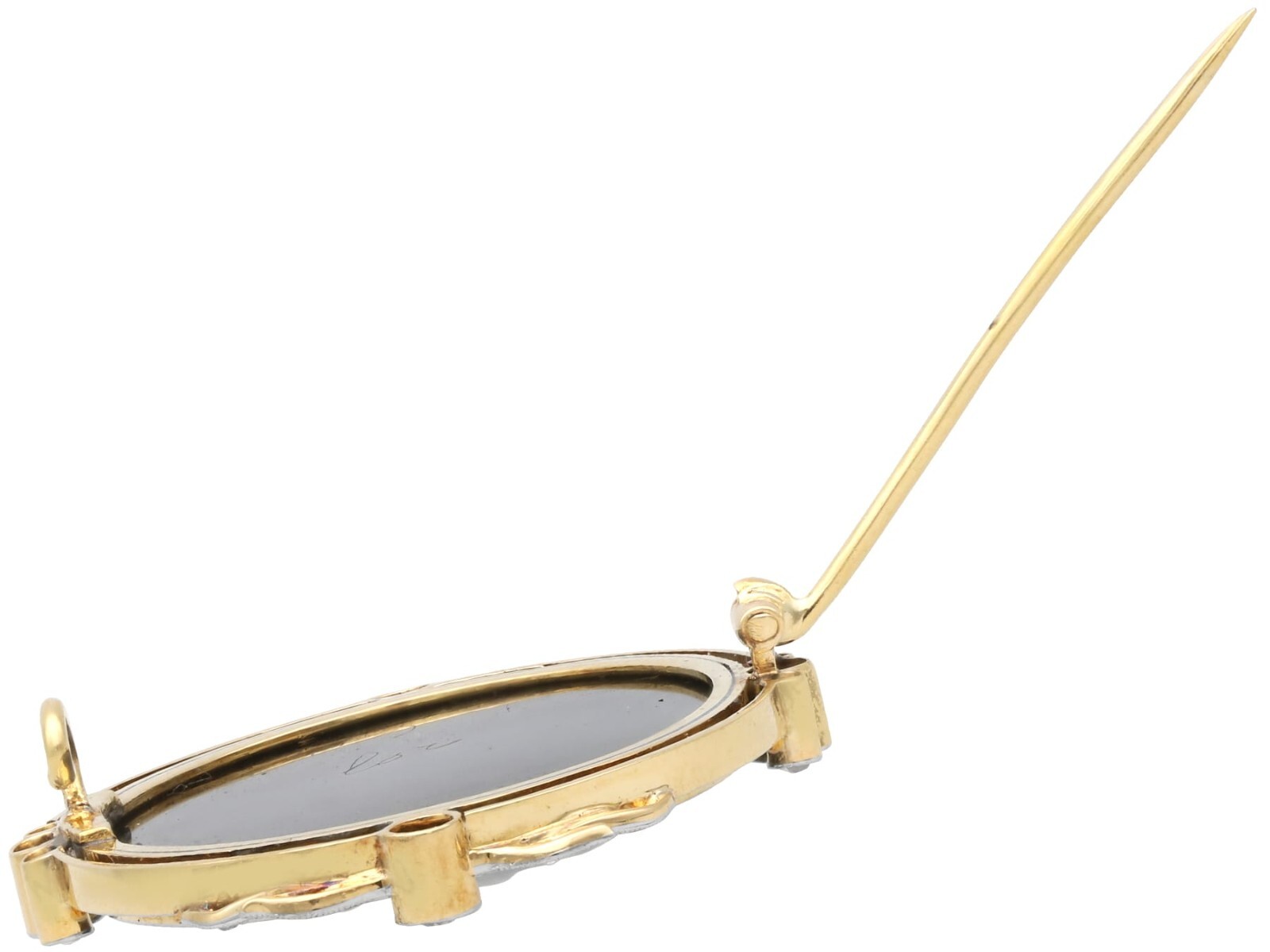 Hardstone and 0.78Ct Diamond, 18k Yellow Gold Black Cameo Brooch Circa 1880