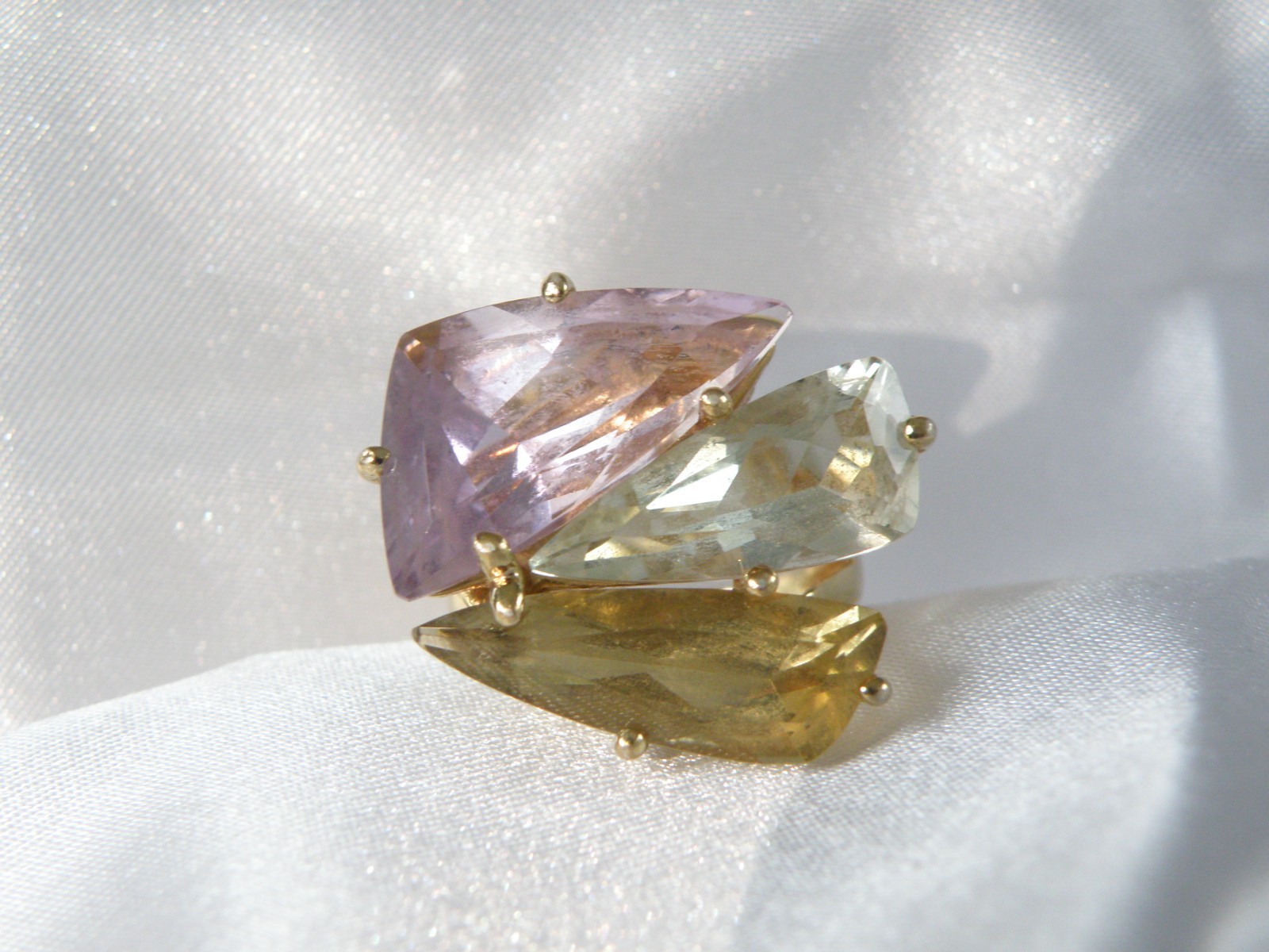 Sterling Silver 925 Vermeil Natural Green Amethyst Statement Ring Size 8