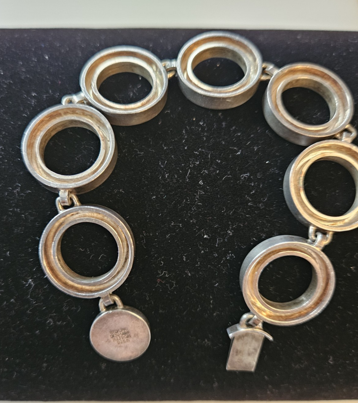 VINTAGE N.E. FROM MODERNIST STERLING SILVER CIRCLE LINK BRACELET 7″ DENMARK