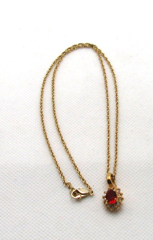 Vintage Simulated Ruby & Clear Crystal Pendant Necklace Enhancer Gold Tone