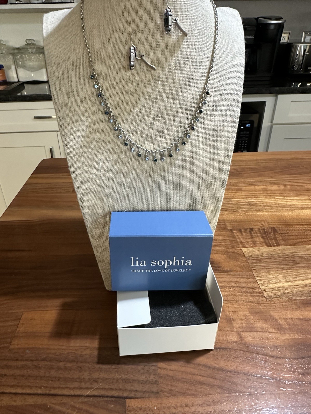 VTG Discontinued Lia Sophia Fashion Necklace And Earring Set Blue Stone