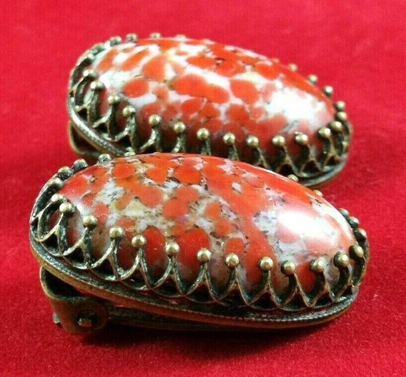 Vintage Czech Earrings Red Art Deco Glass Crystals Bohemian Art Glass Cabochon