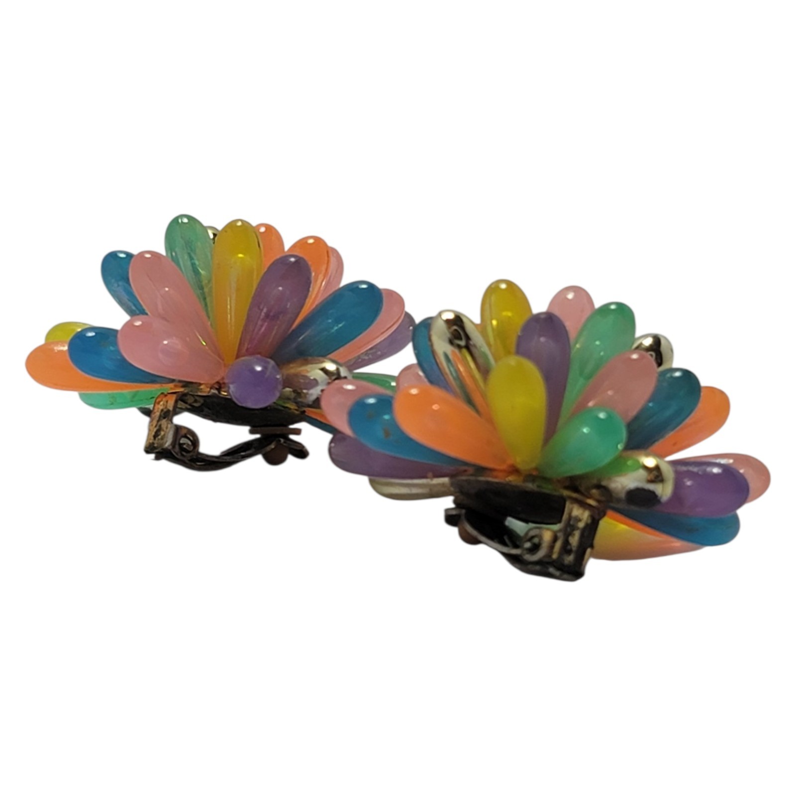 Vintage Starburst Multi Color Pastels Earrings Clip On Soft Acrylic