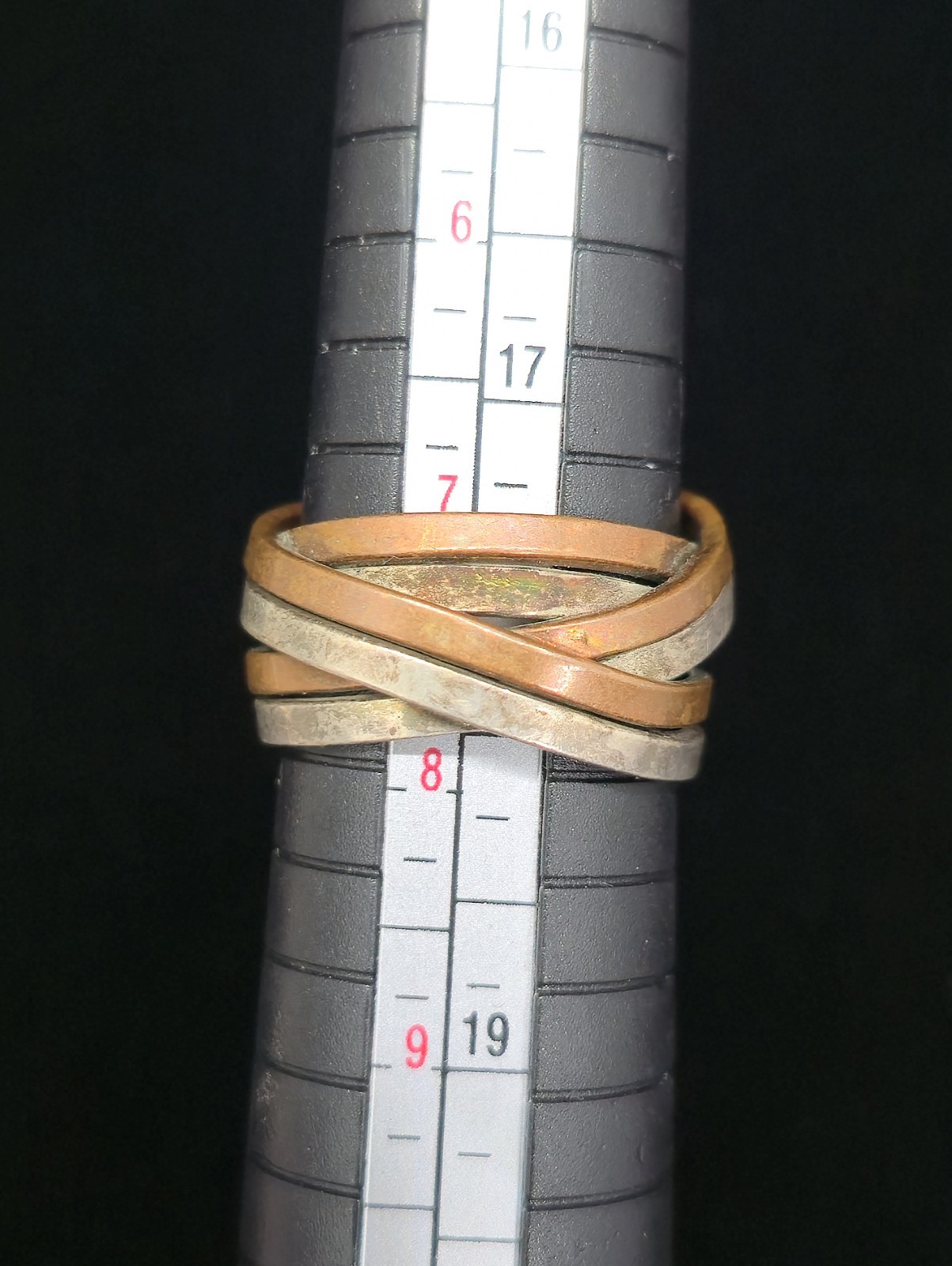 Vtg Signed Mexico Checkmark Artisan Sterling Silver Copper Mixed Metal Ring