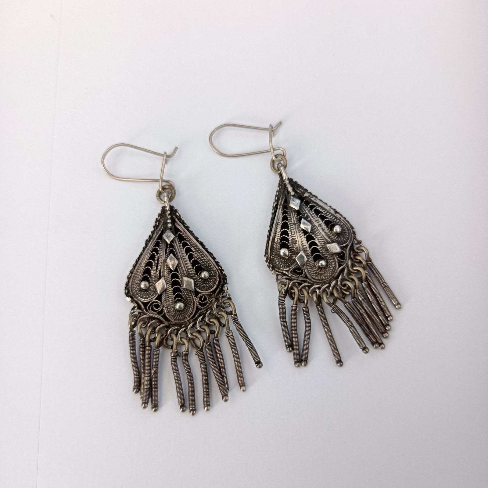 VTG Stanetzky Earrings Israel Sterling Silver Filigree Yemenite Chandelier Boho