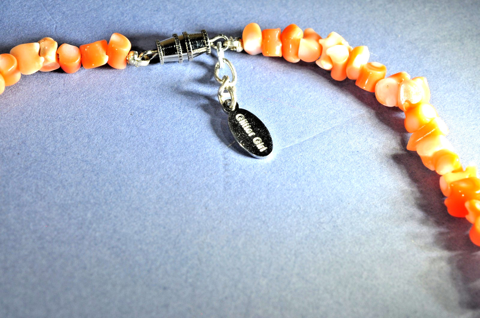 Coral Necklace White & Salmon Graduated Branch Coral 21 Inches Signed