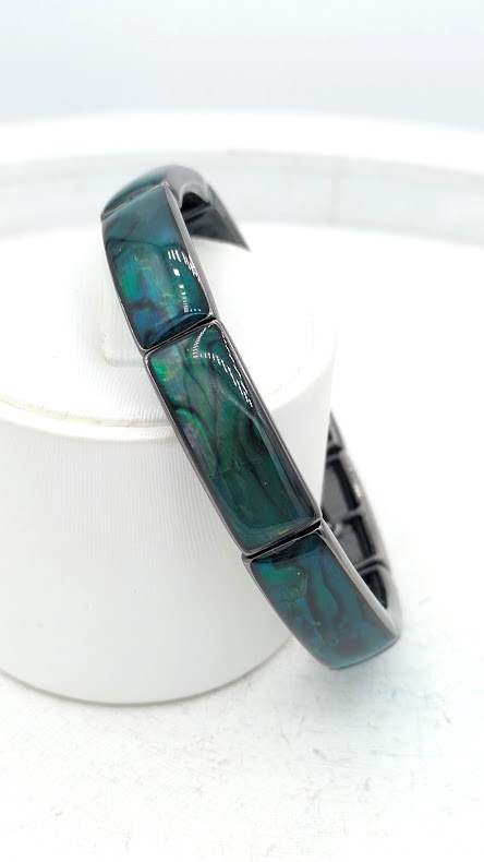 Vintage Stretch Bracelet LIA SOPHIA Abalone Shell Inlay Silver Tone 7″