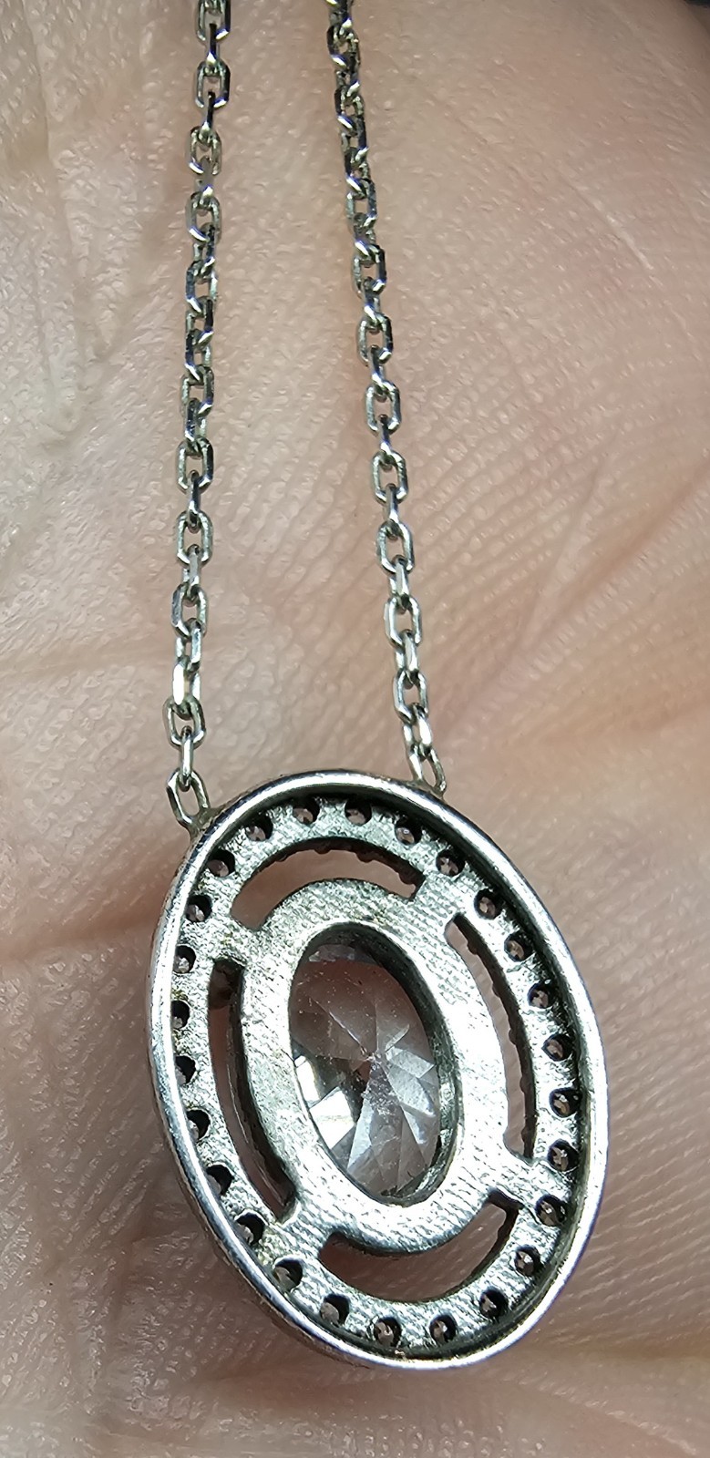 925 Sterling Silver Turkey Oval Halo CZ Necklace Station Chain Dainty Pendant