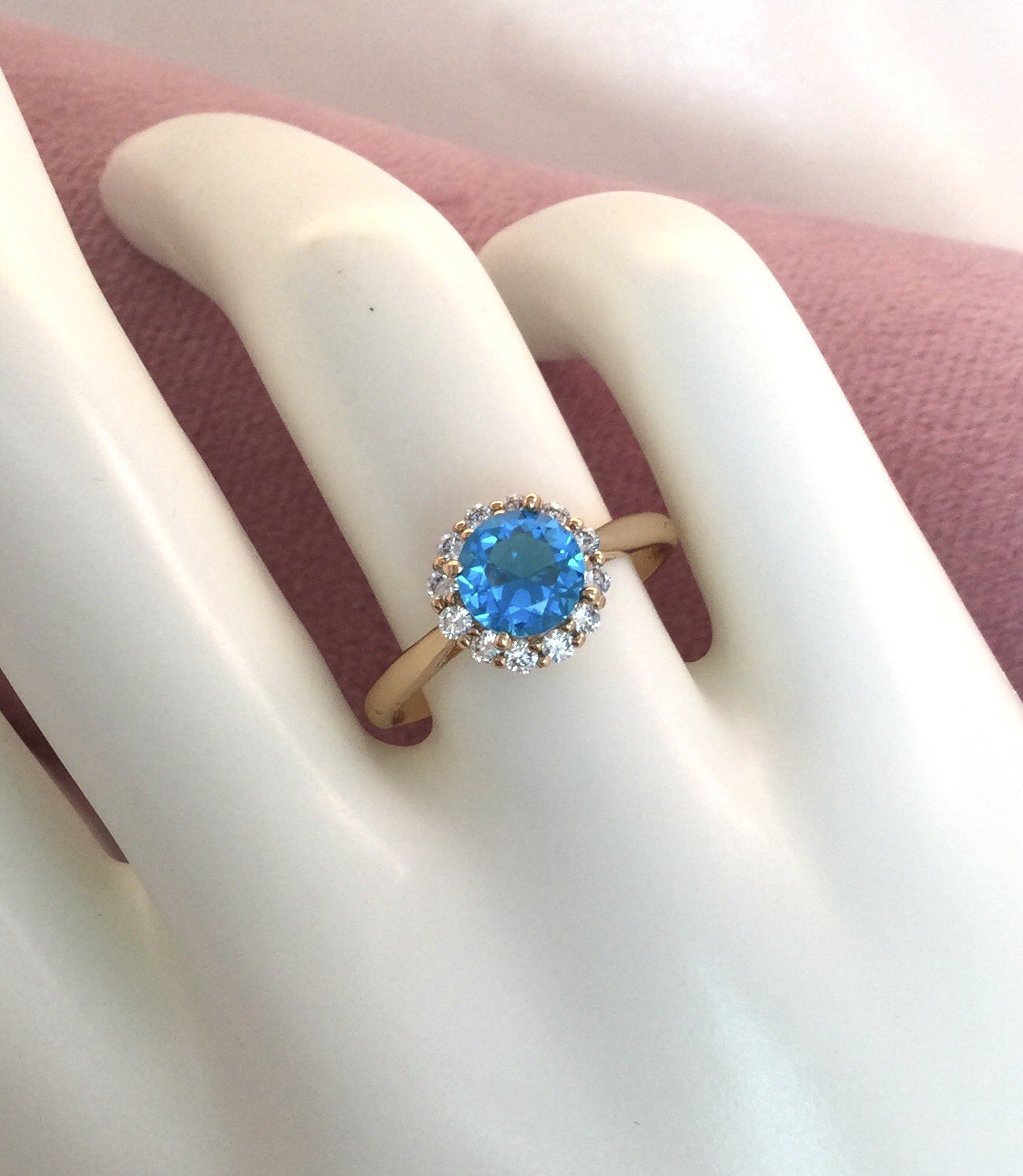 Vintage Jewellery Gold Ring Blue Topaz White Sapphires Antique Deco Jewelry P