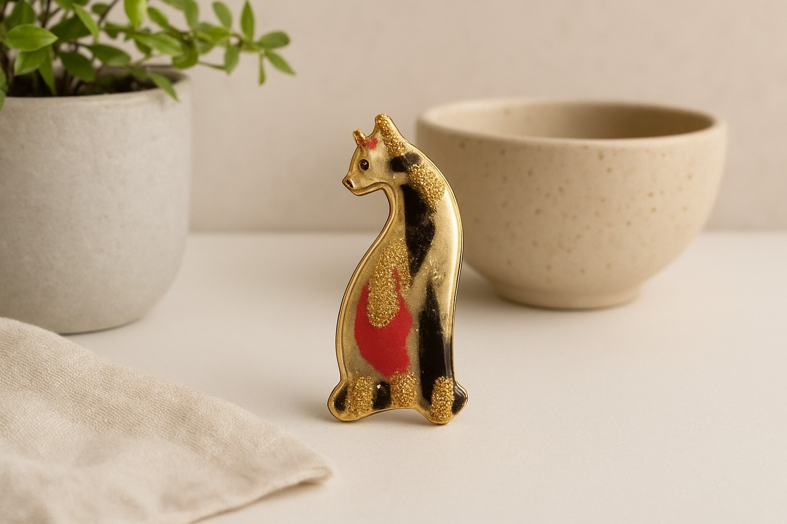 Vintage Enamel Cat Brooch Pin Multicolor with Gold Accents Retro Animal Jewelry