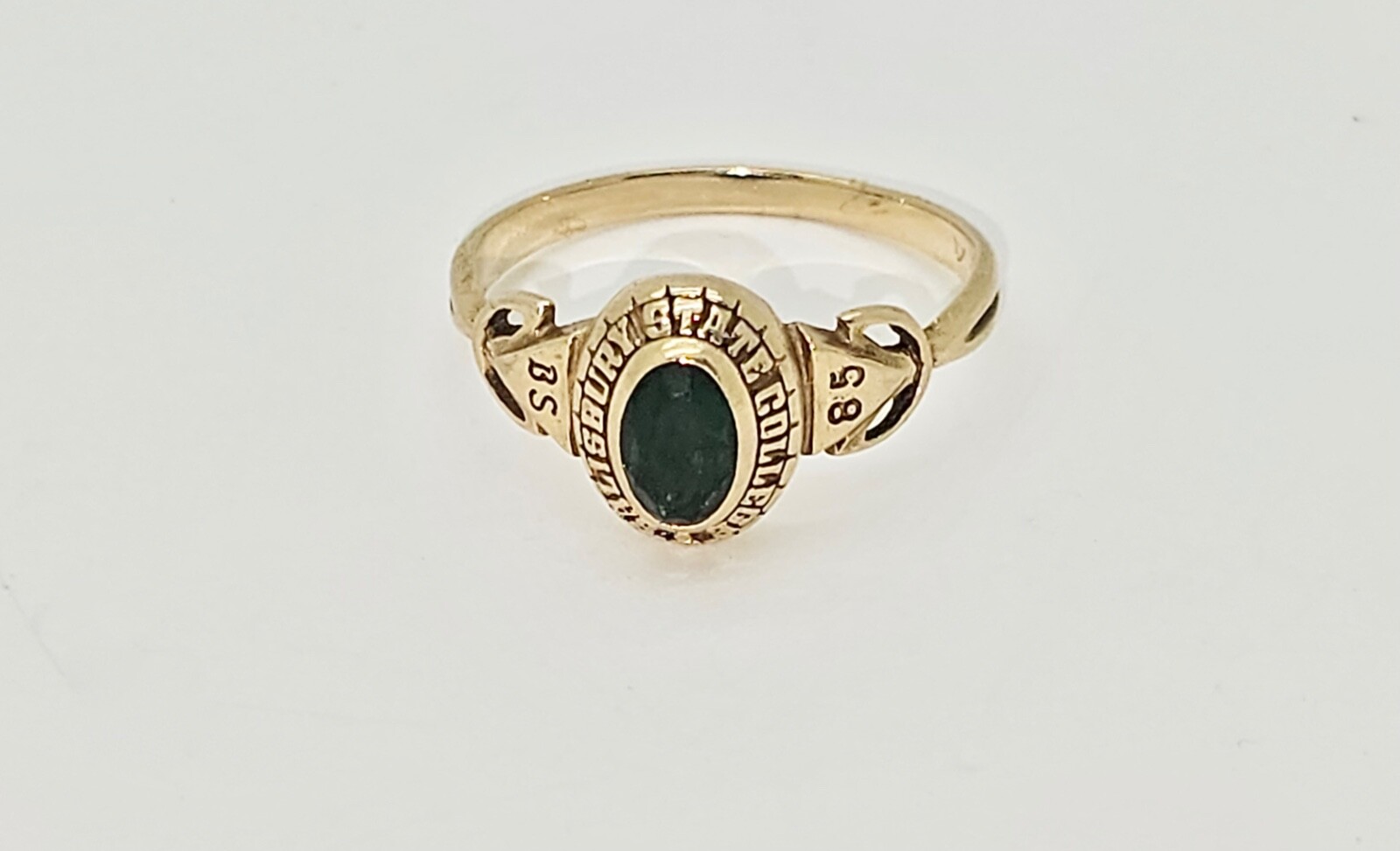 VINTAGE 1985 SALISBURY STATE COLLEGE 14K GOLD LAB EMERALD SCHOOL RING,6.5