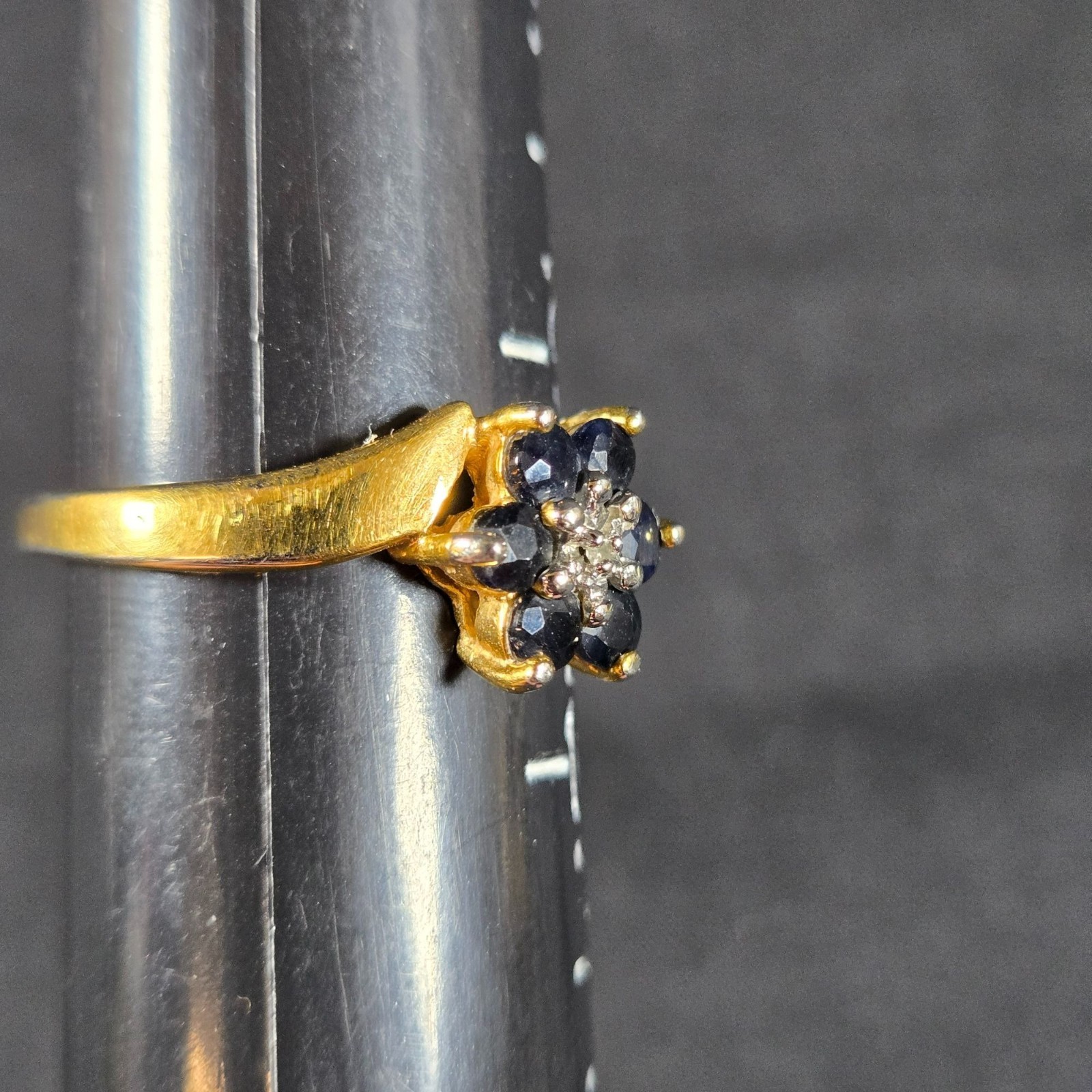 Vintage 925 Sterling Silver Sapphire Colored Floral Cluster Ring Vermeil 9.5