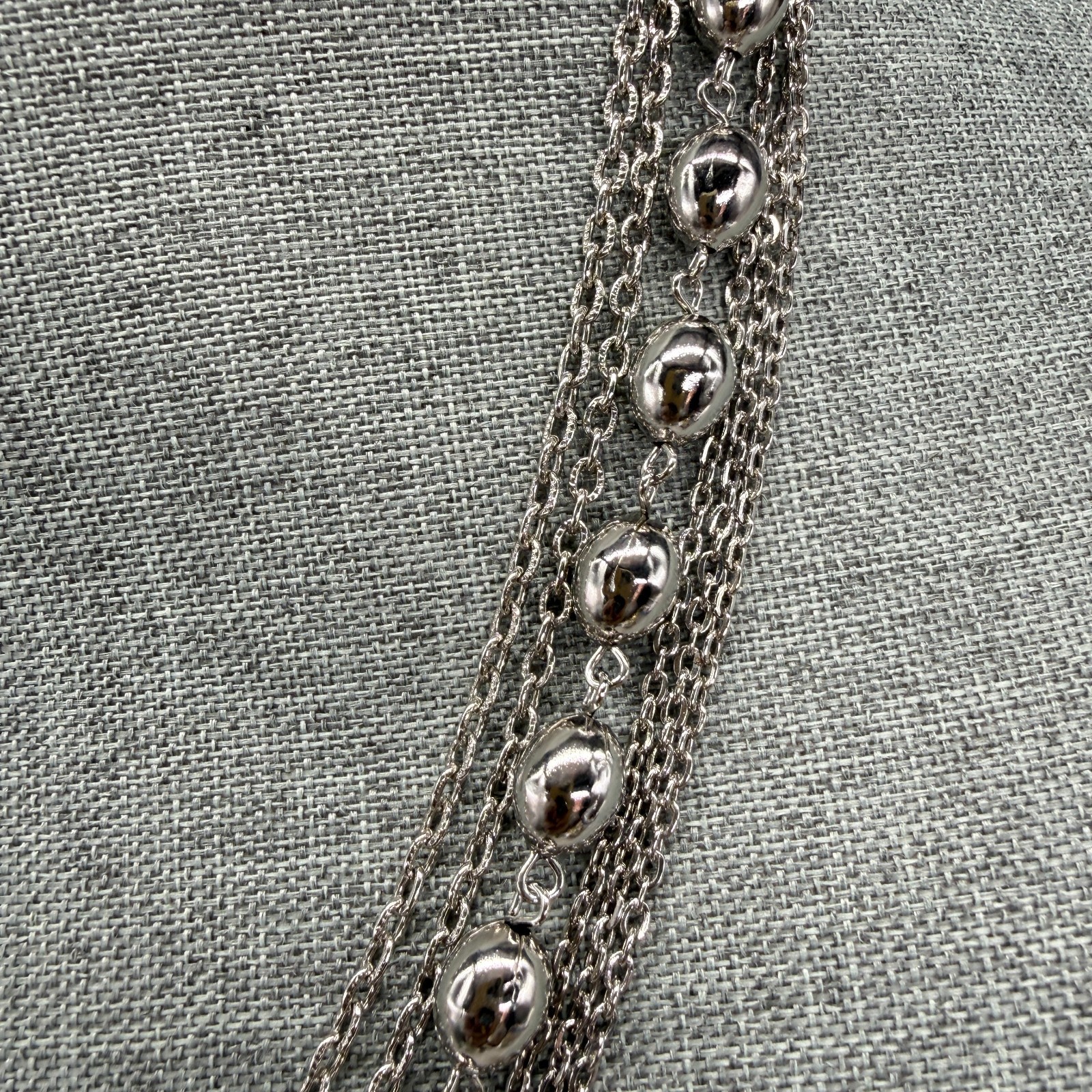 Vintage Necklace Silver Tone Chains and Beads Flower Clasp 23 Inches