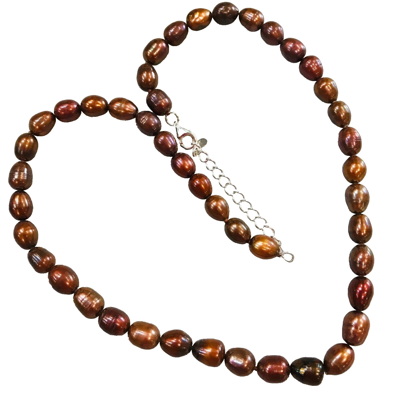 QVC Pearl Necklace strand Chocolate 925 Bronze FW 10mm Hand Knot HSN 18-20”