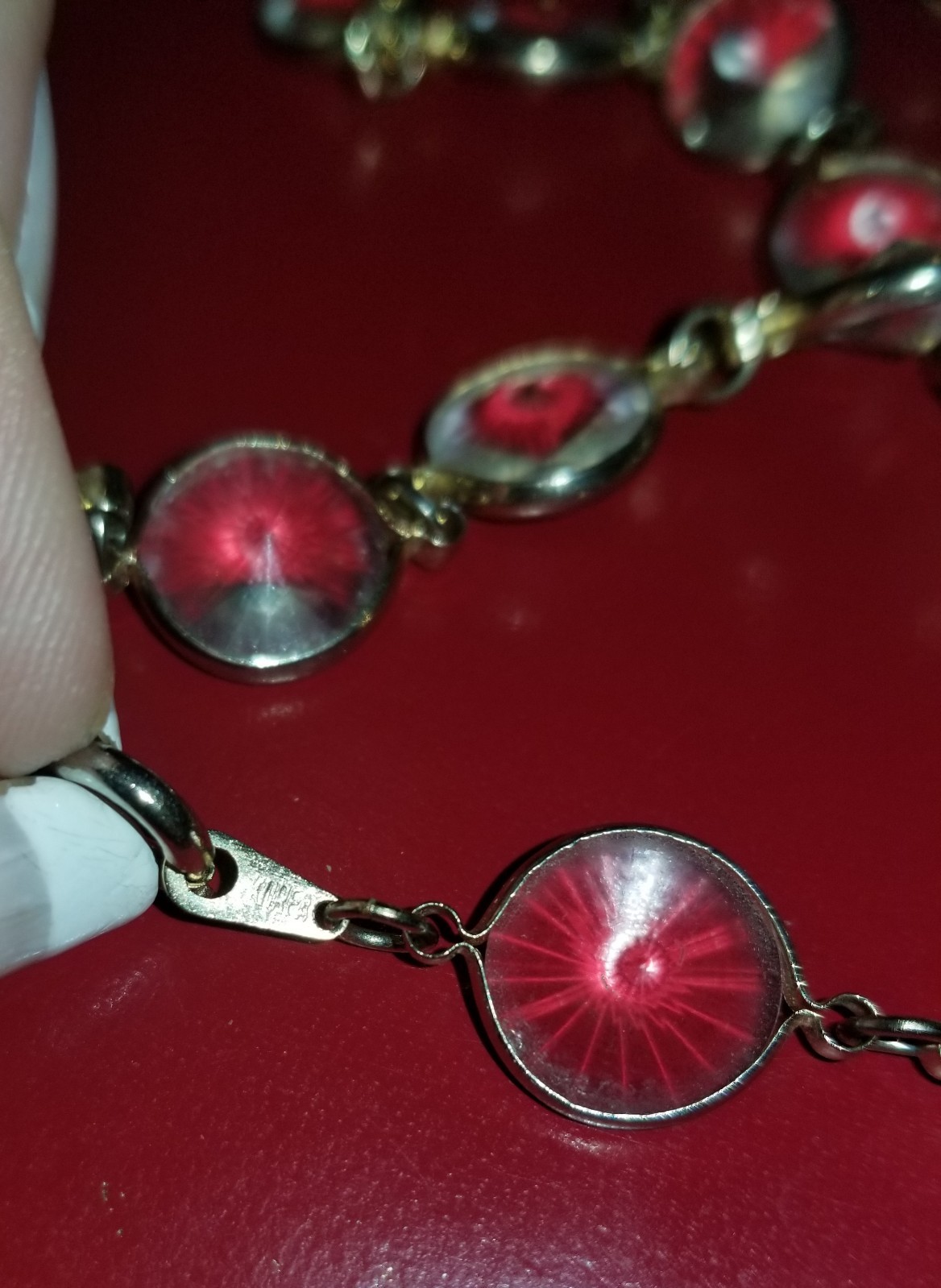 Antique Korea Crystal Art Deco Flapper Tennis Necklace Bezel Set Acrylic Signed