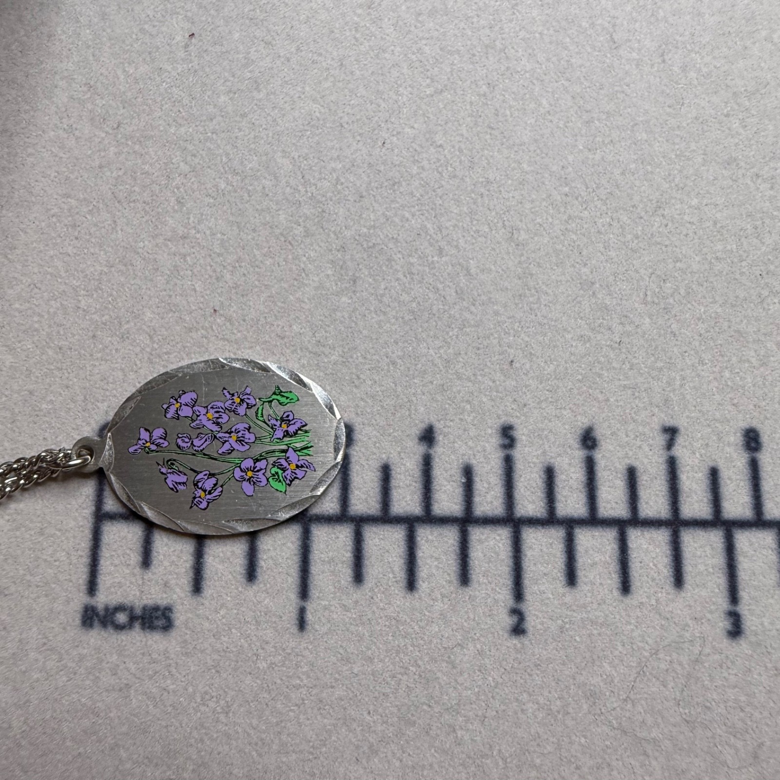 Vintage Genuine Pewter Hand Painted Violets Purple Floral Spray Pendant Necklace