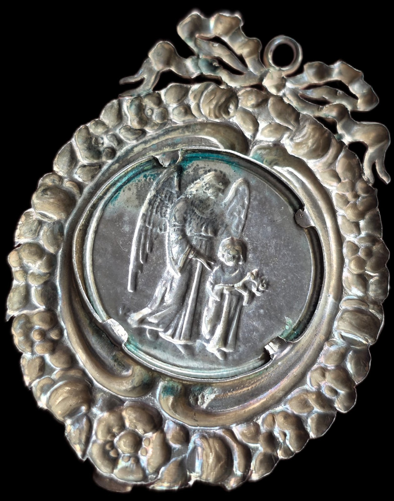 Fine Antique 19Th Century Art Nouveau Silver Divine Protection Pendant Ca 1890