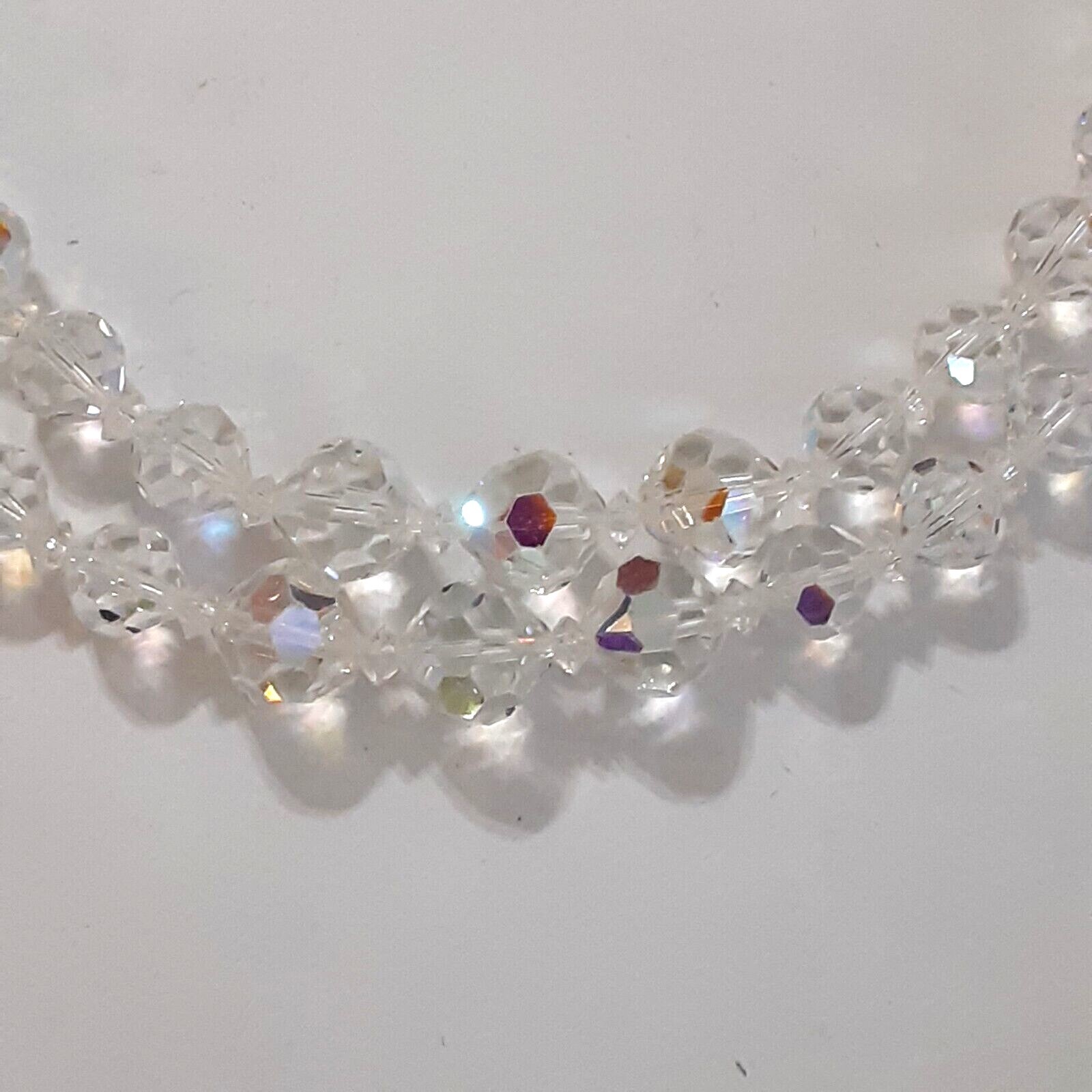 Vintage Clear Crystal Bead Necklace Double Strand 6-12mm 14*16.5 in