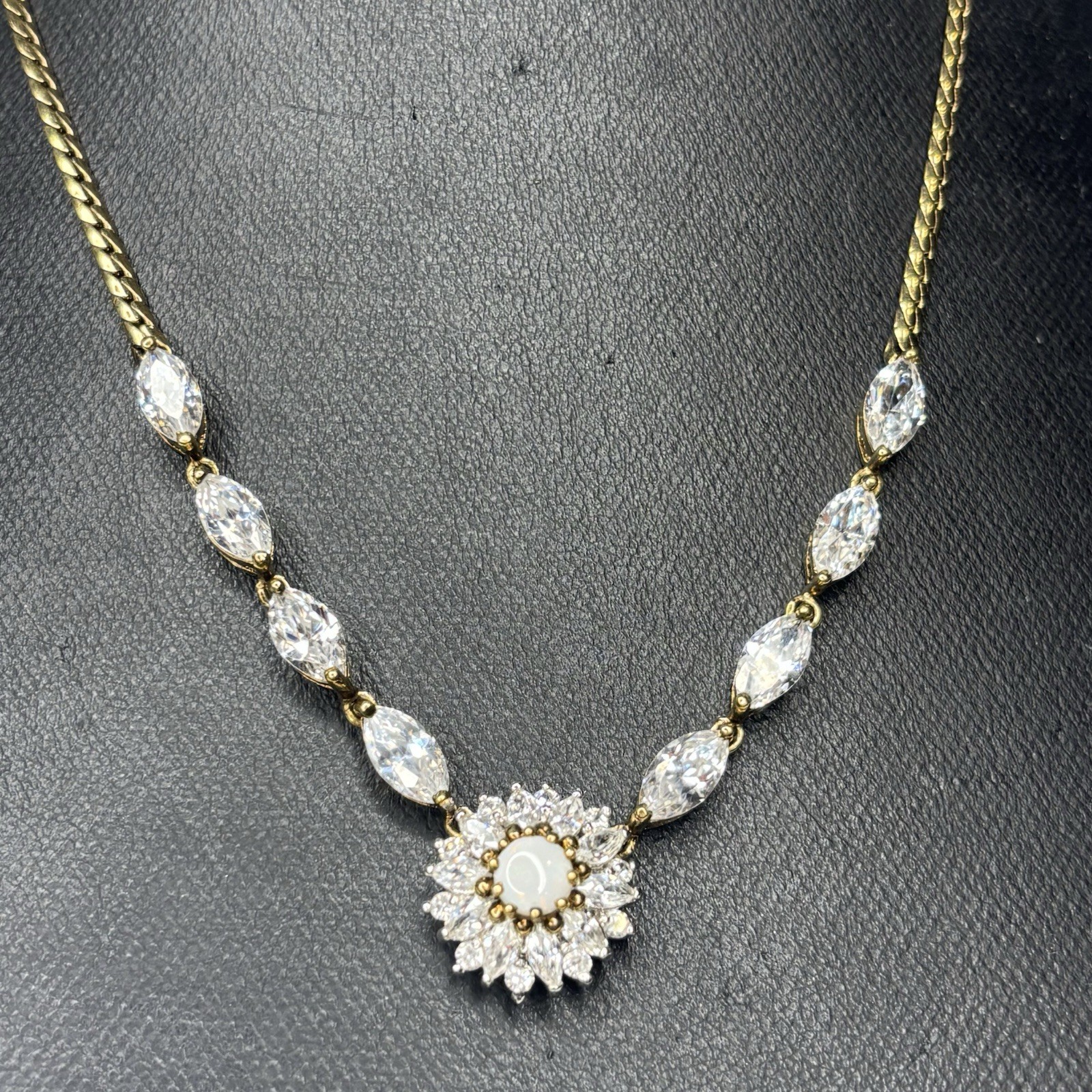 Vintage Vermeil Sterling Hc White Tourmaline Festoon Necklace Art Glass Opal