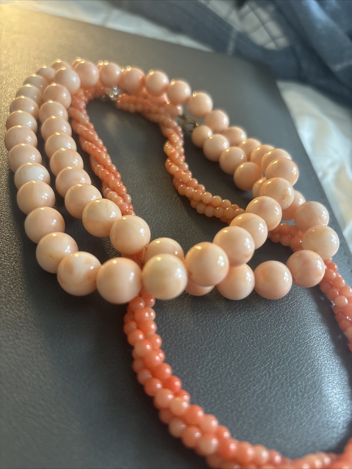 Beautiful Faux Coral Necklaces Single Strand And Multi Strand Salmon Color VTG