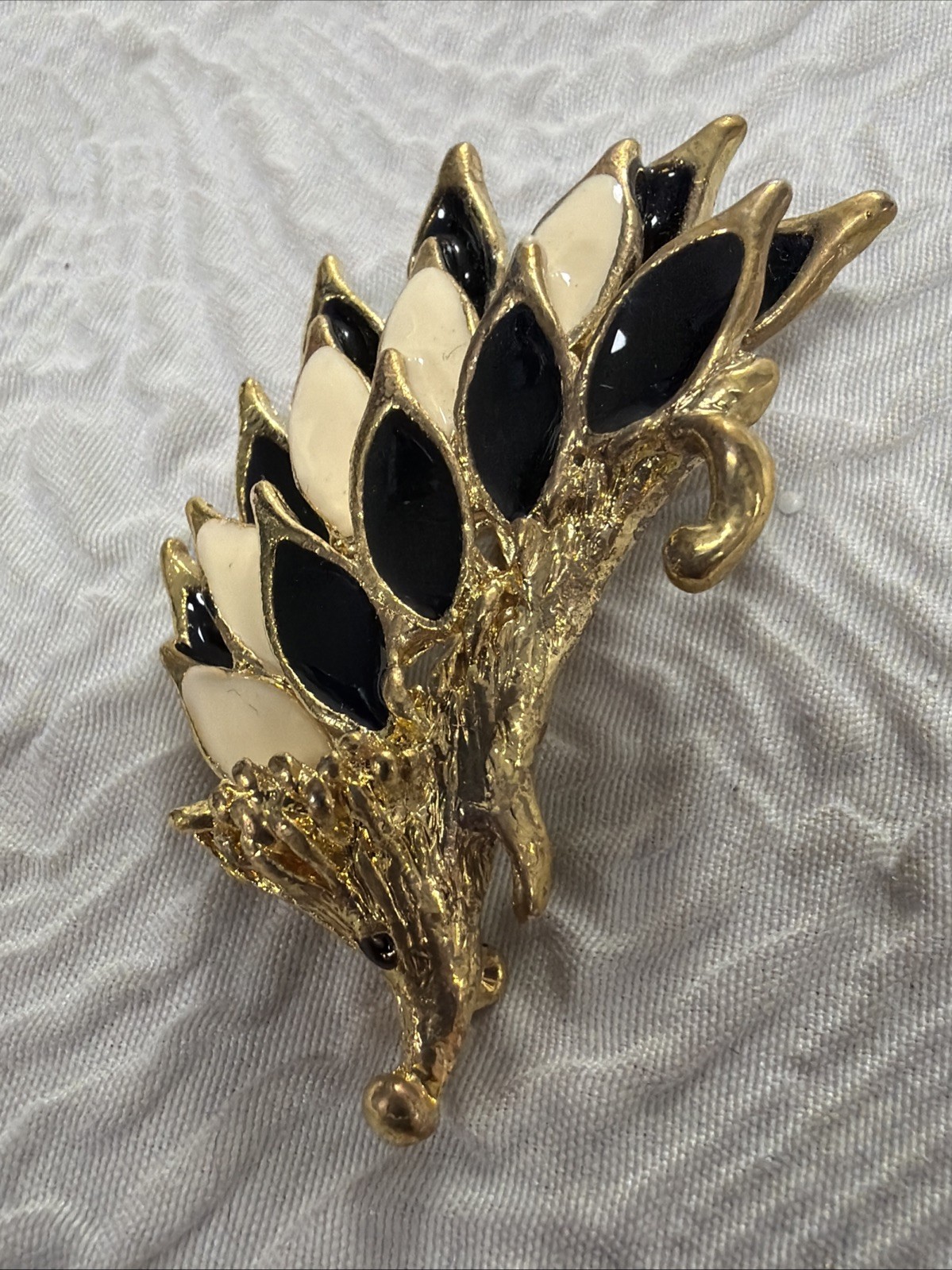 Vintage Gold Tone Enamel Hedgehog Brooch