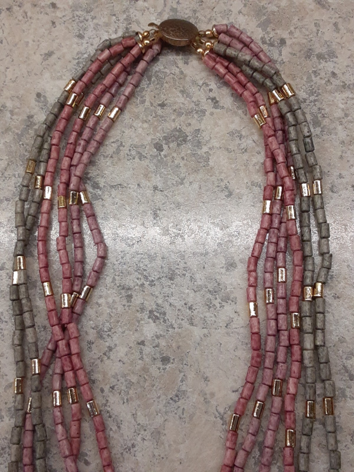 6 Strand 28″ Heishi Bead Look Necklace Earthtones Vintage
