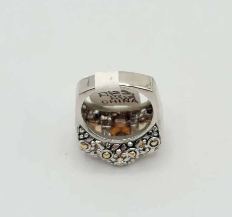 Vtg Ring Sz 10 Lg Big Topaz Citrine Cubic Zirconia Statement Fashion Jewelry