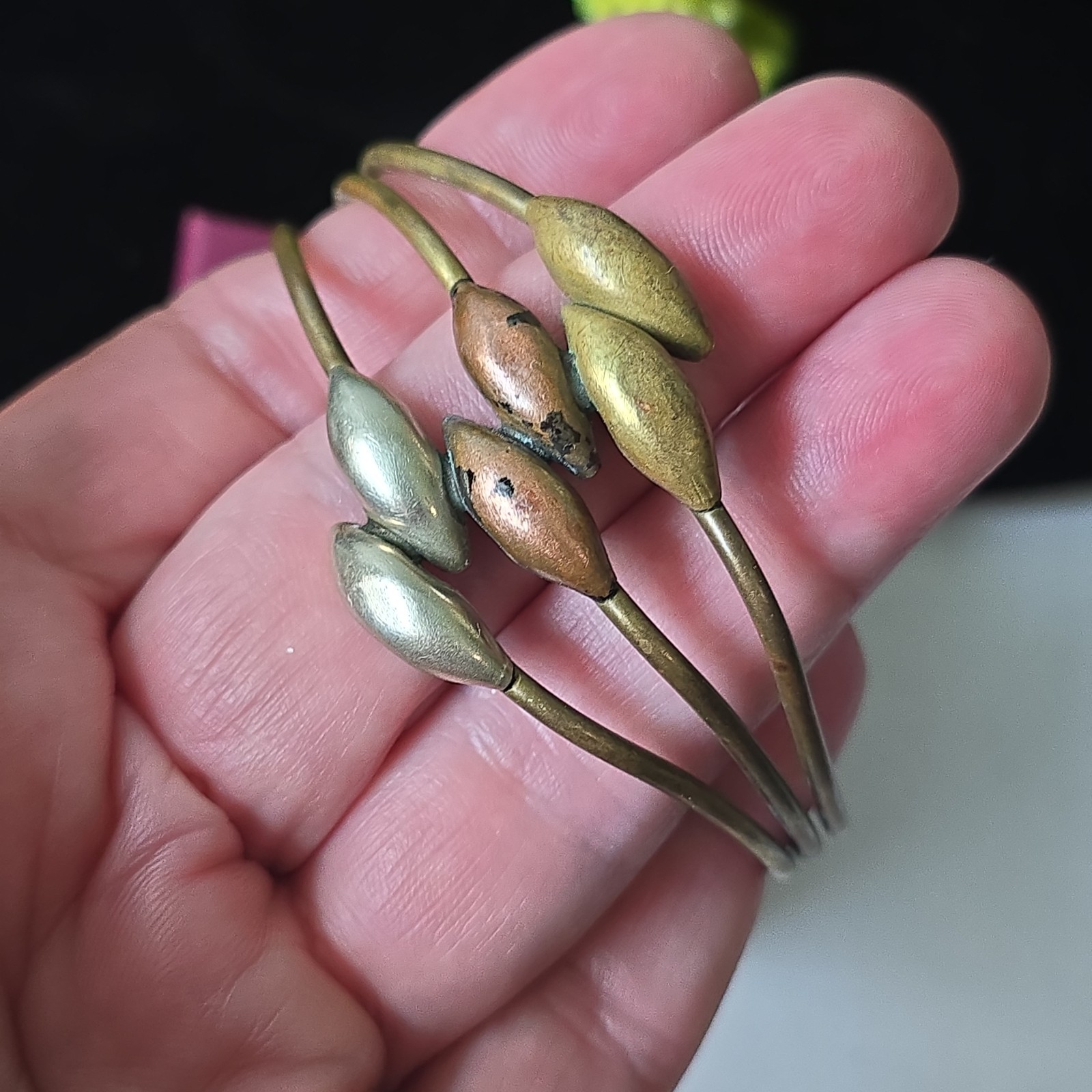 Antique Brass Copper Silver Metals Boho Cuff Bracelet 7″ Wrist