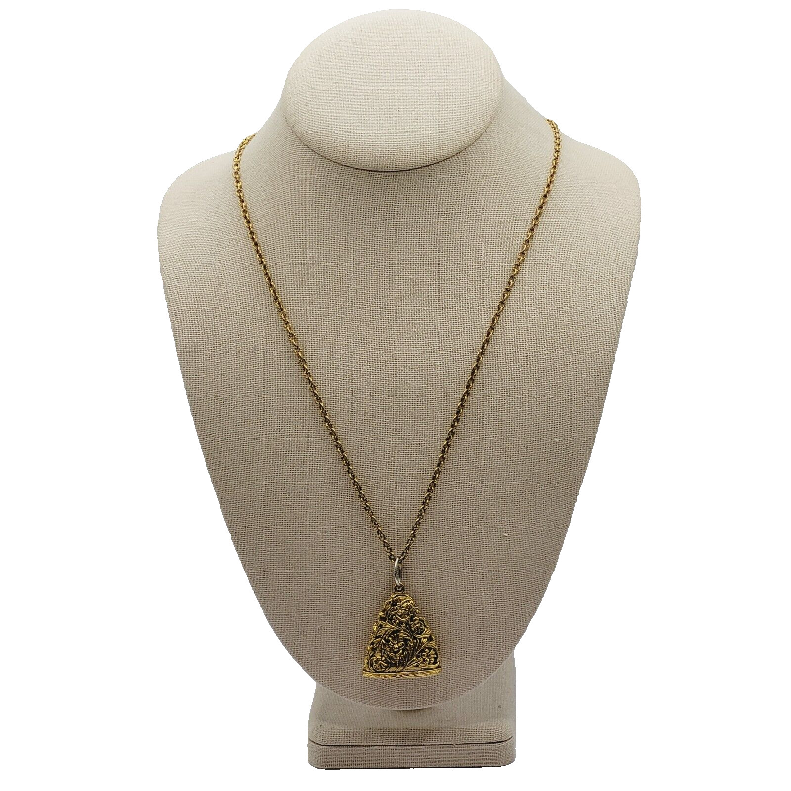 Renaissance Floral Triangle Filigree Pendant Necklace Gold Tone NO CLASP 24 Inch