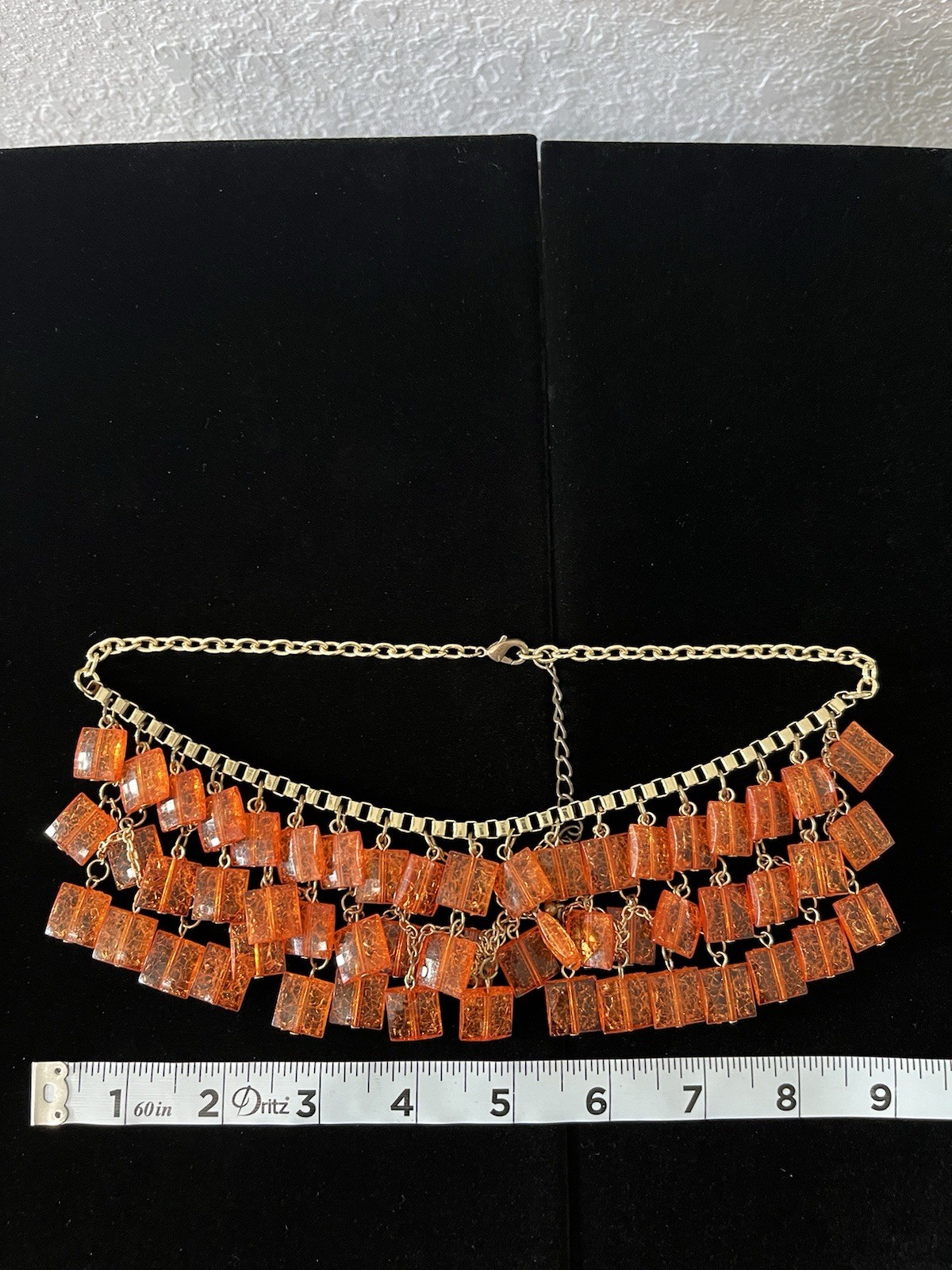 Vintage Orange Beaded Layered Bib Necklace Boho Retro