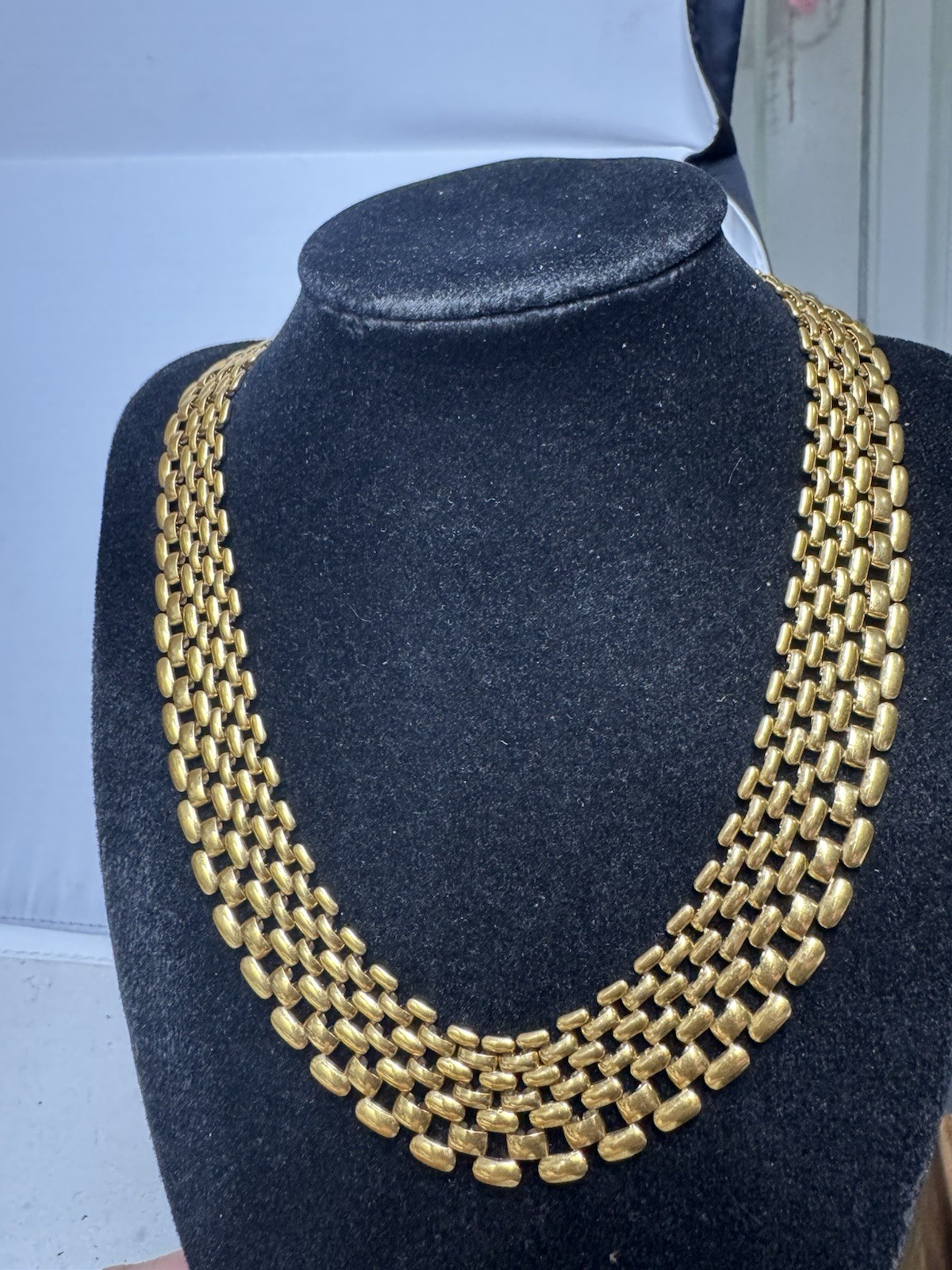 Vintage Napier Thick 80s Gold Tone Panther Link Chain 16” Necklace Choker Collar