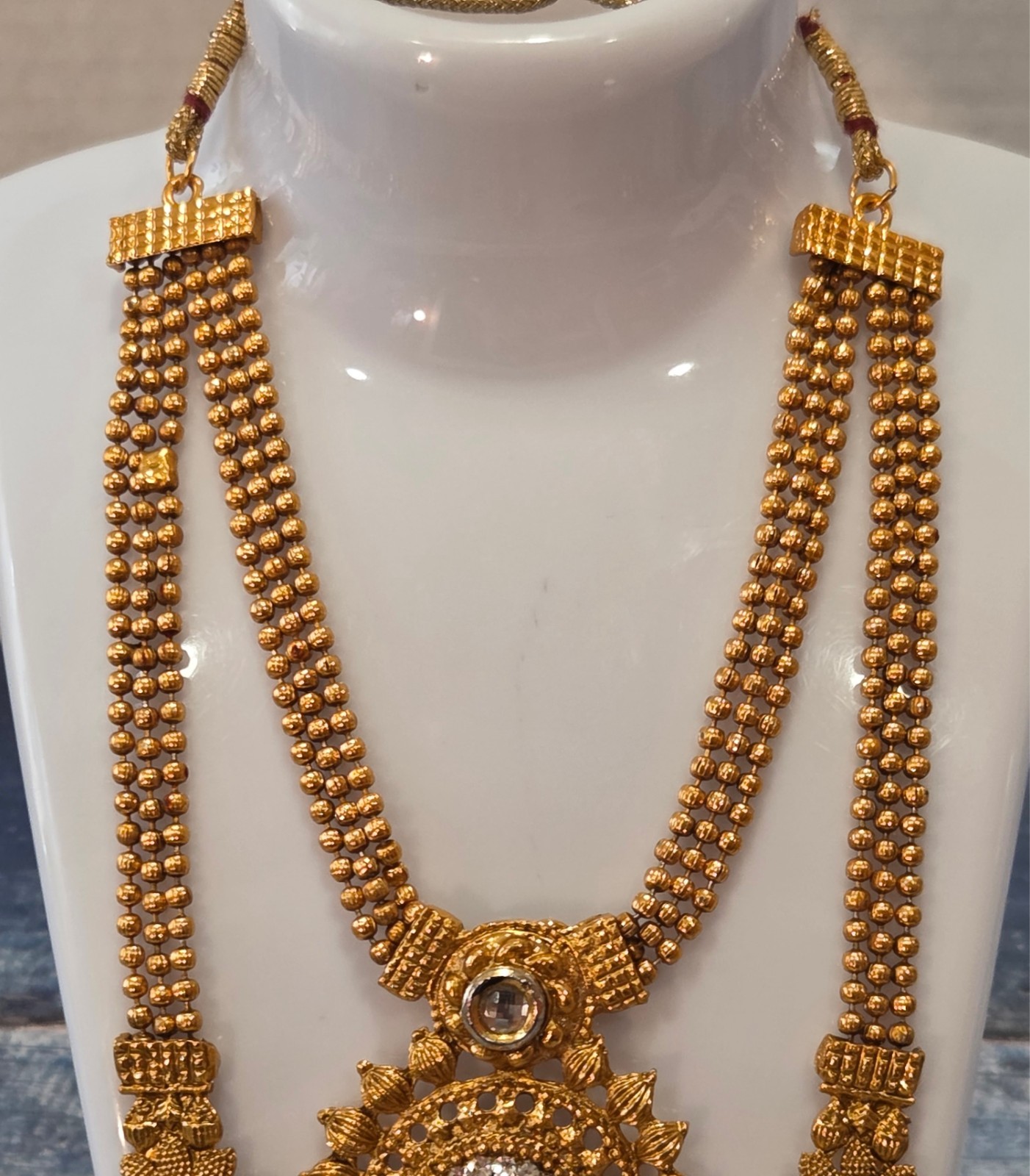 VINTAGE-RETRO Fabulous 22″ Gold South Indian Bridal Duel Necklace / Asian Haram