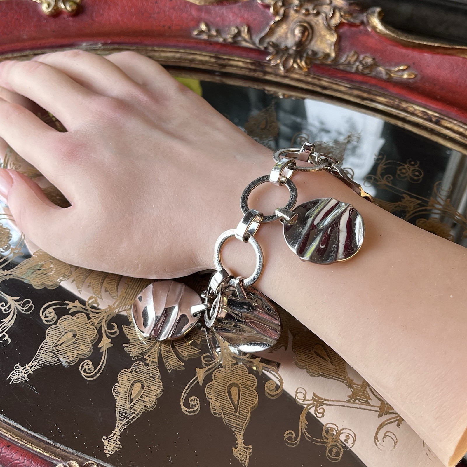Vintage HLM Thailand Silver Plated Bronze Bracelet – Toggle Closure – 6.25”