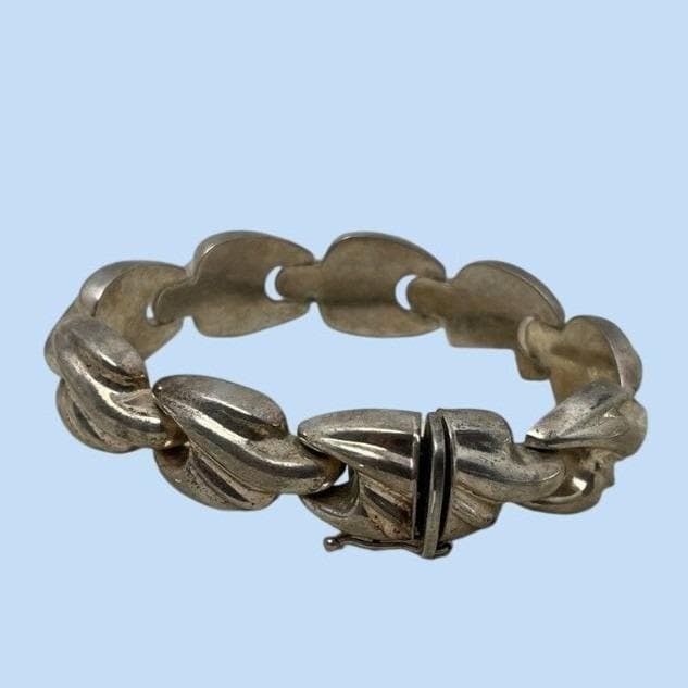 925 Sterling Silver Italy Modernist Domed Wave Link Bracelet 8 Inch 30g Vintage