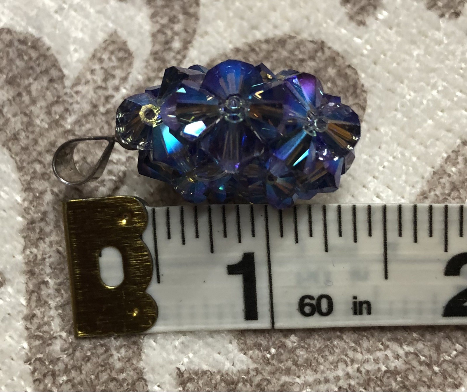 Vintage Sterling Silver Bale Violet Blue Austrian Crystal Glass Beads Pendant