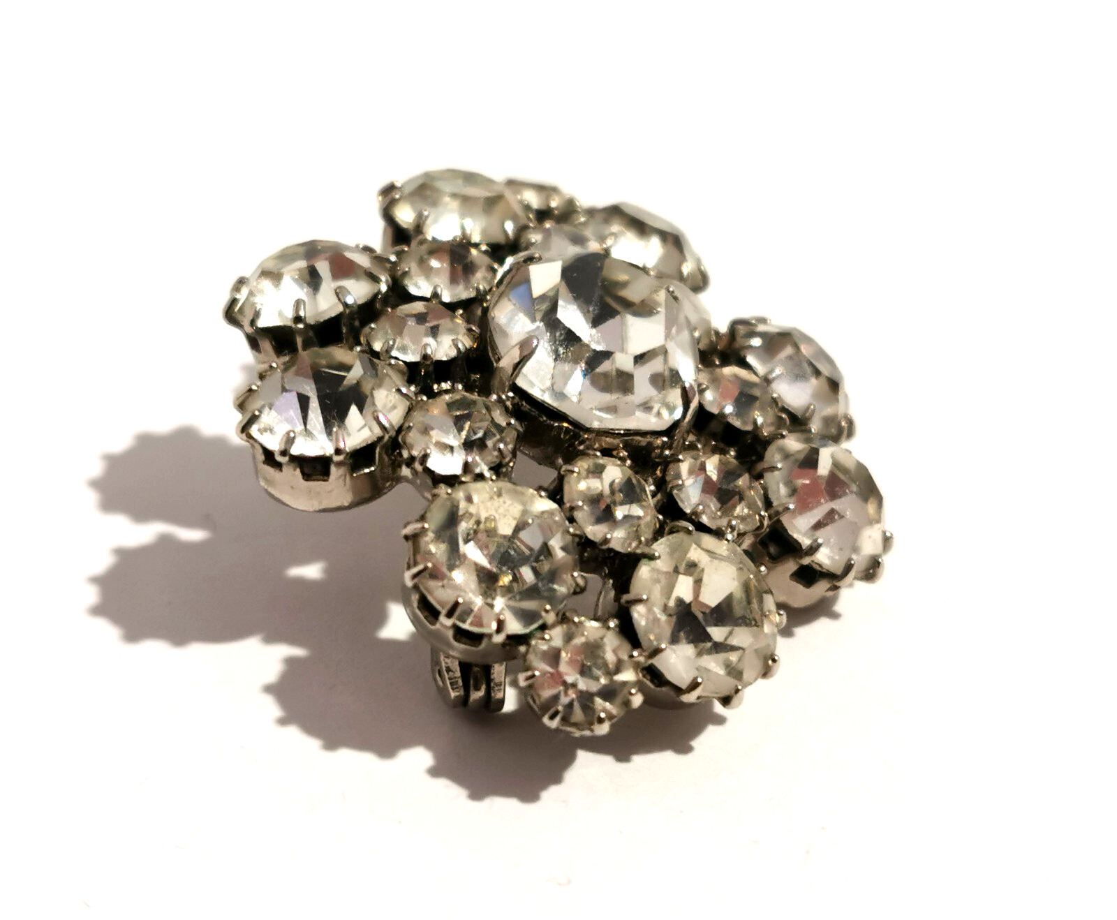 Vintage Czech Brooch Rhinestones White/Colorless Glass Vtg Handmade Beautiful