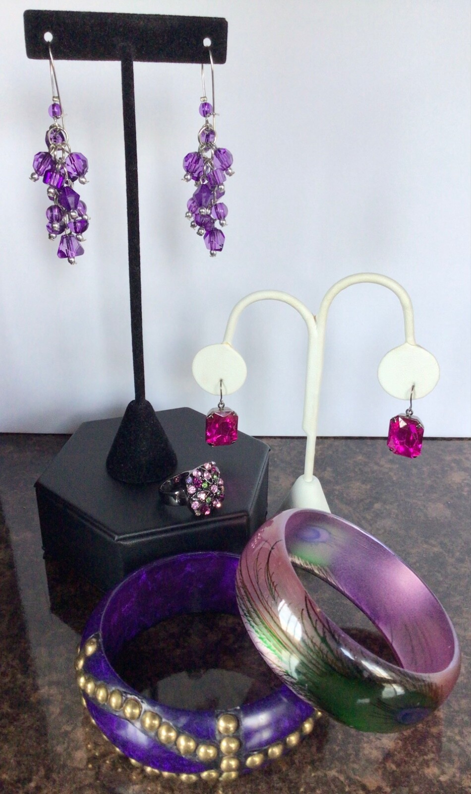 Purple Themed Jewelry Lot (11 Pieces) Silver/Gold tone Rhinestone Beads Enamel