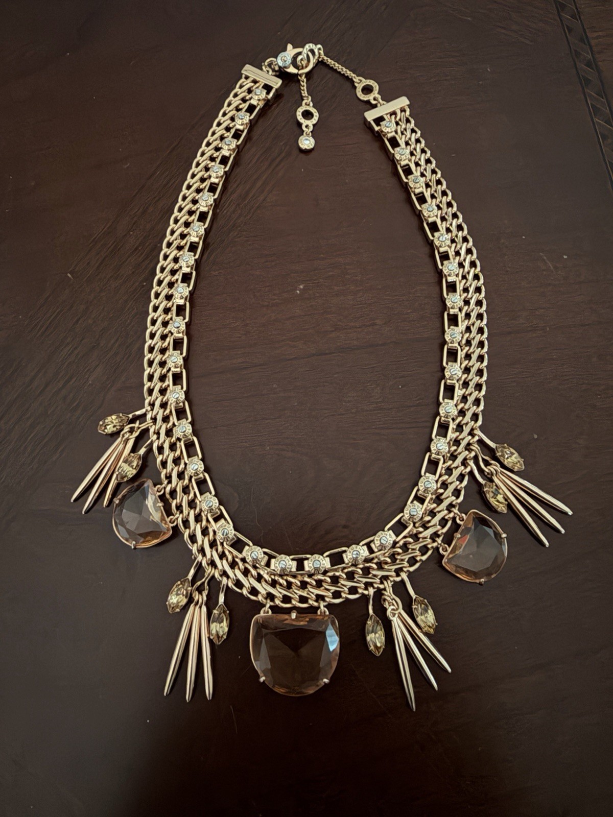 Vintage Henri Bendel Rose Gold Necklace, Peach Swarovski Stones